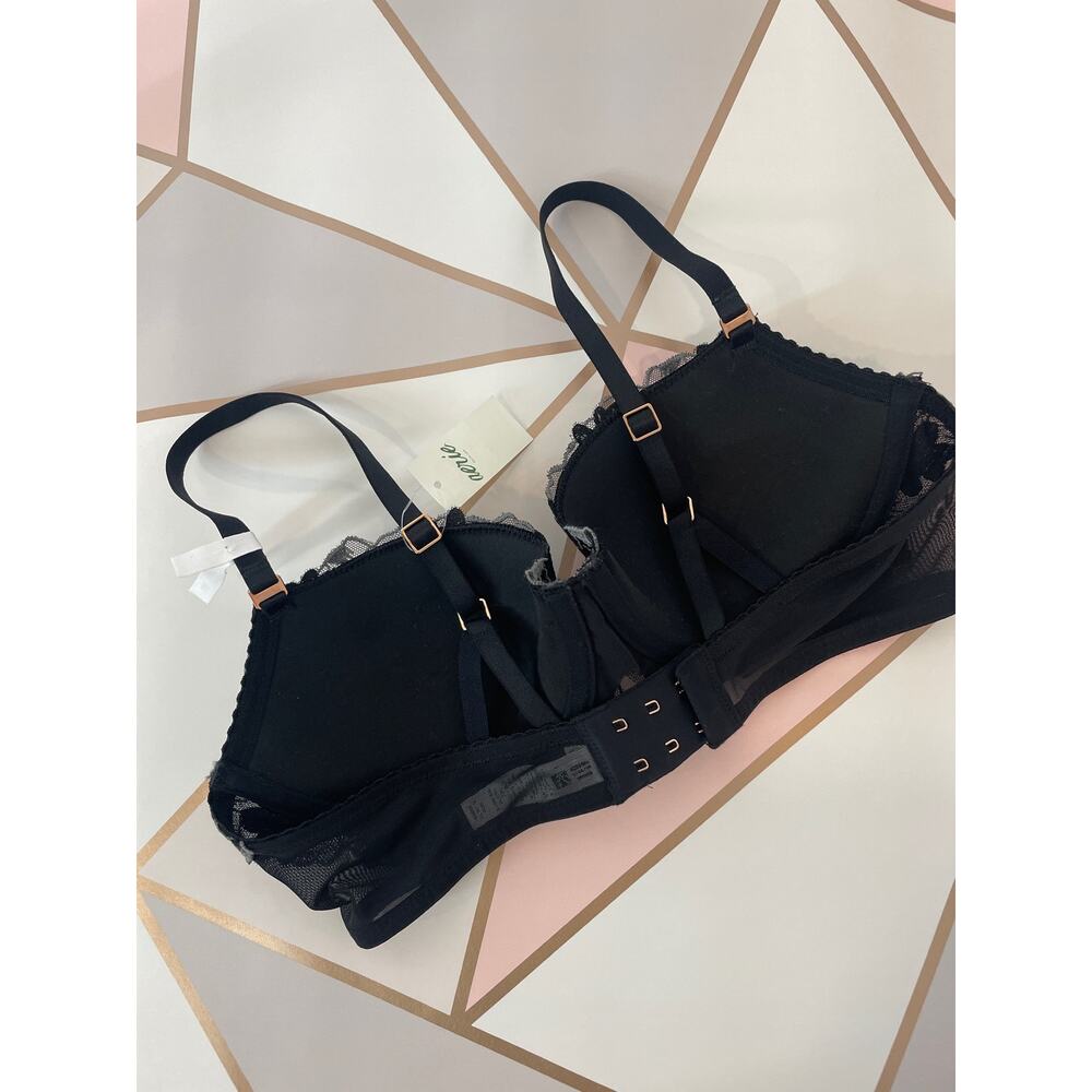 NWT Aerie Black Real Power Balconette Underwire Satin & Floral Lace Bra Size 32C - Picture 3 of 5